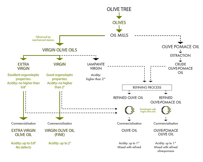 Chart of classification of virgin and refined olive oils.