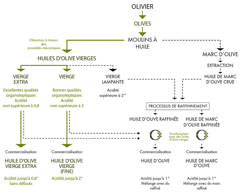 Chart of classification of virgin and refined olive oils.